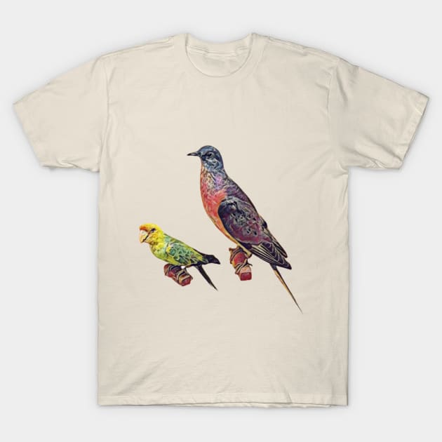 Extinct Birds (passenger pigeon and Carolina parakeet) T-Shirt by Animal Surrealism